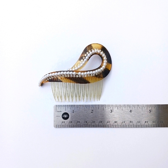 VINTAGE HAIRCOMB tortoise shell faux pearls rhinestones hairclip large - Picture 6 of 7